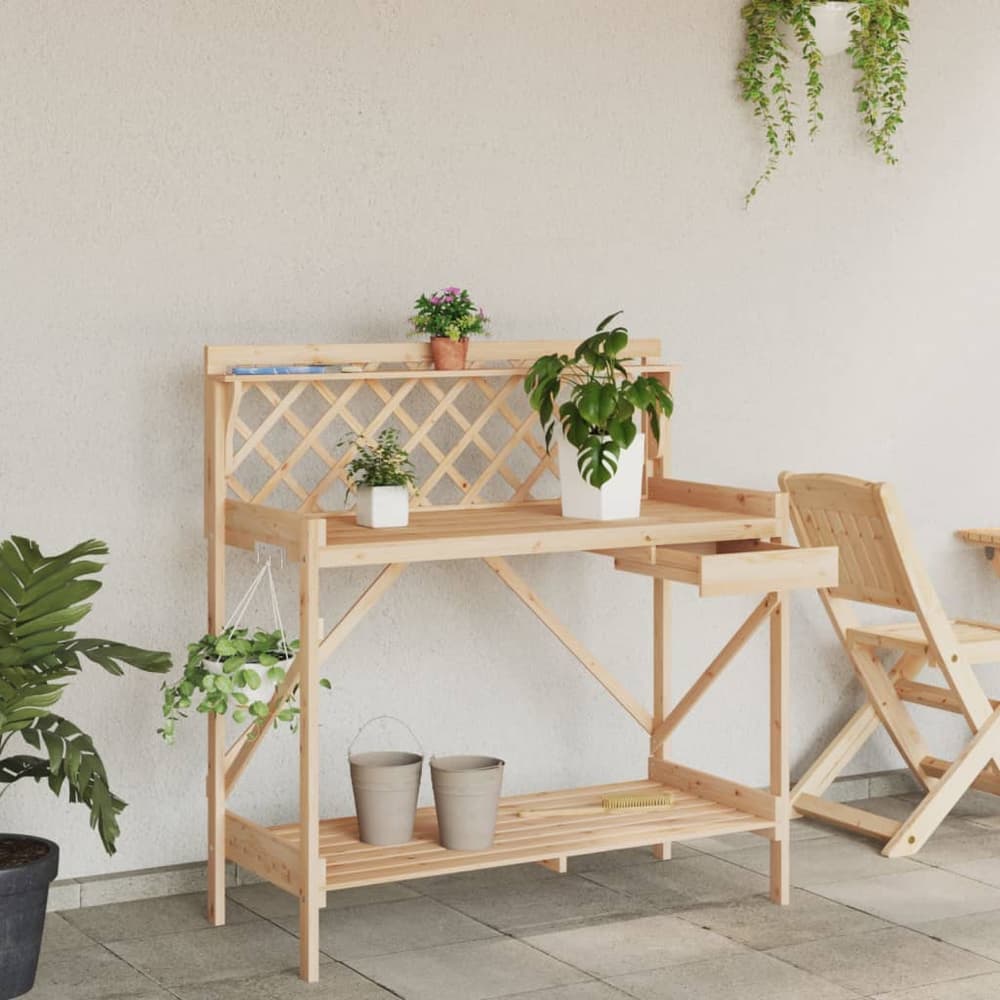 Potting Bench with Trellis Solid Wood Fir Natural