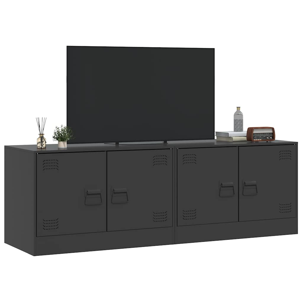 vidaXL TV Cabinets 2pcs Black 67x39x44 cm Steel 4