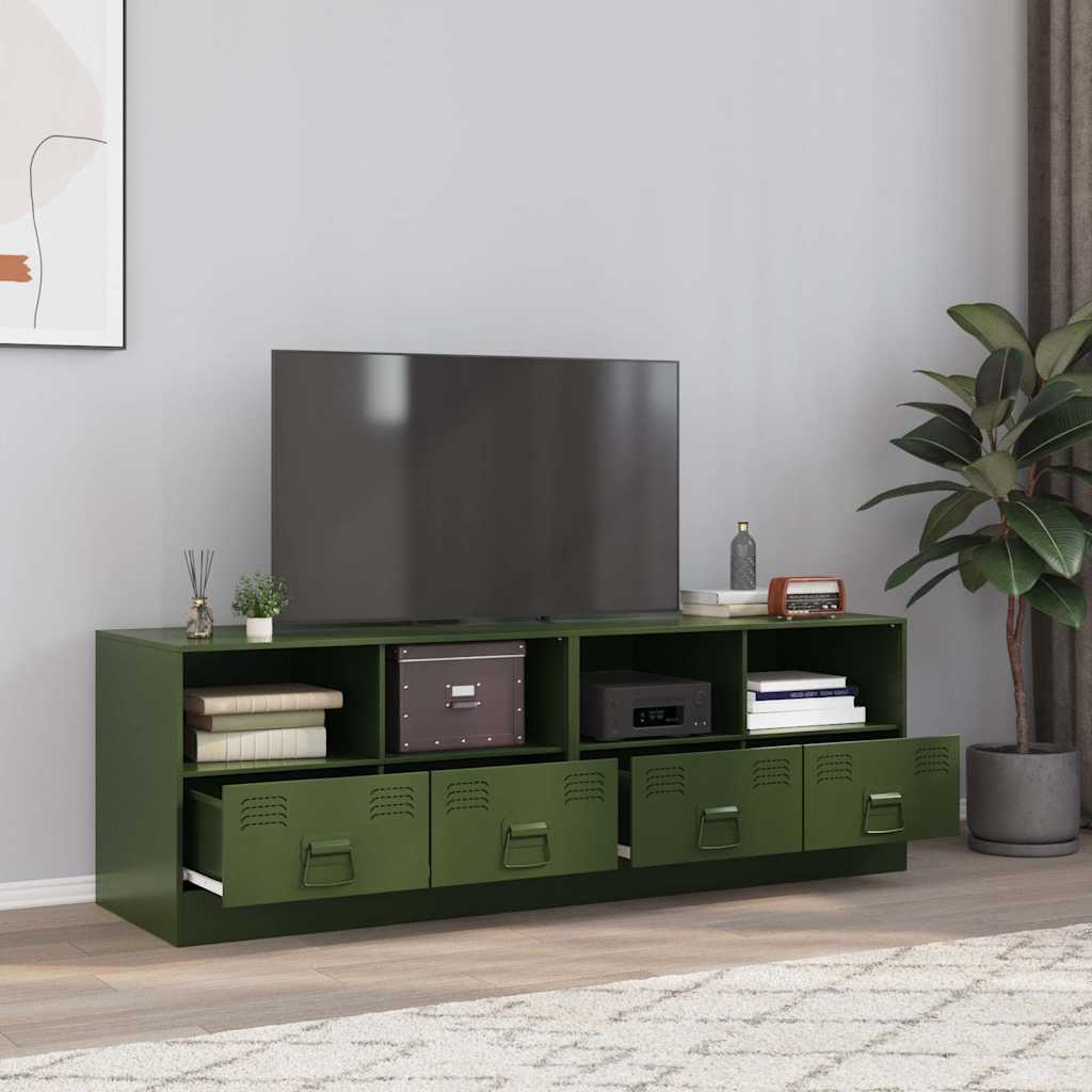 TV Cabinet 67x39x44 cm Steel Olive green 2