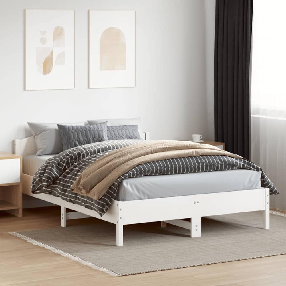 Bed Frame without Mattress Solid Wood Pine Length 200 cm White 140 cm