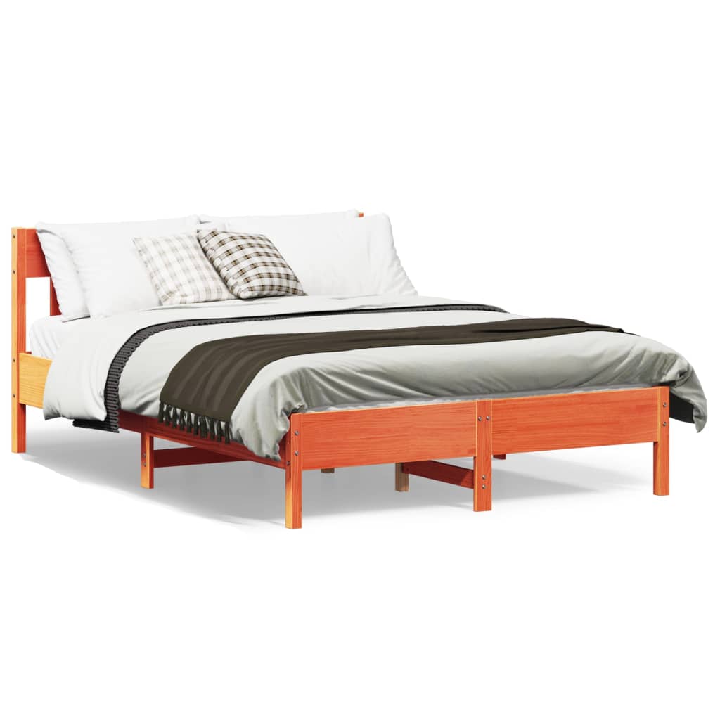 Bed Frame without Mattress Solid Wood Pine Length 200 cm Wax Brown 150 cm