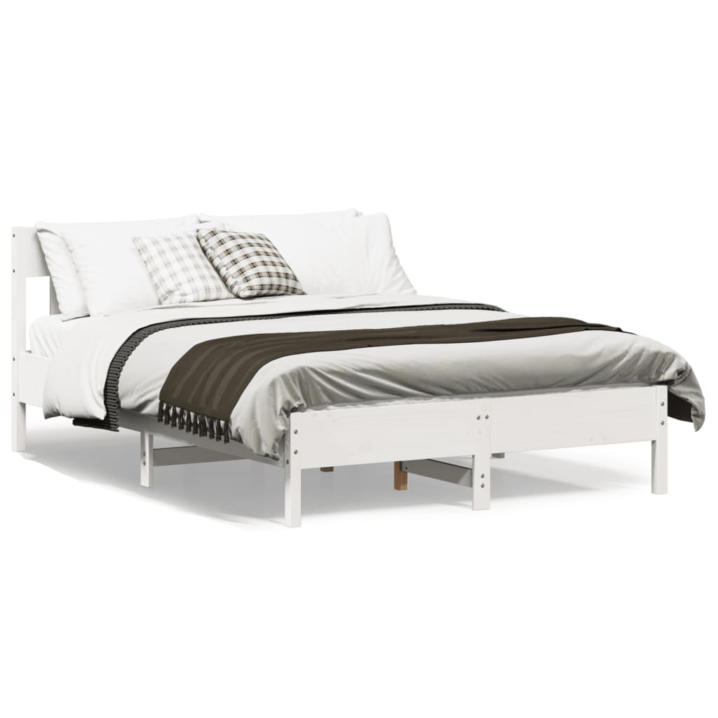 Bed Frame without Mattress Solid Wood Pine Length 190 cm White 140 cm