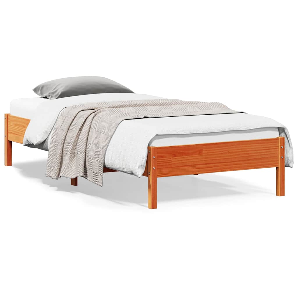 Bed Frame without Mattress Wax Solid Wood Pine Length 200 cm Brown 90 cm