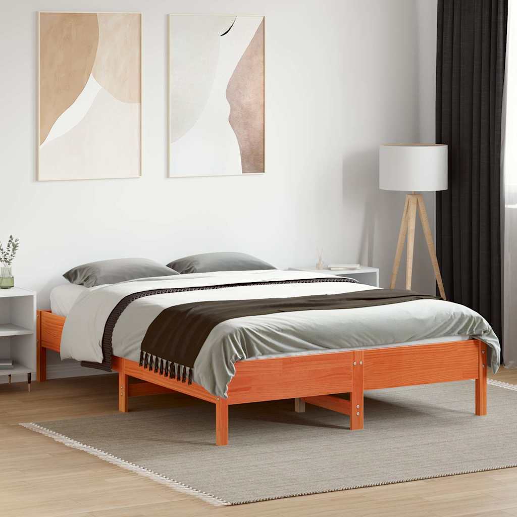 vidaXL Bed Frame without Mattress Wax Brown 135x190 cm Double Solid Wood Pine 3