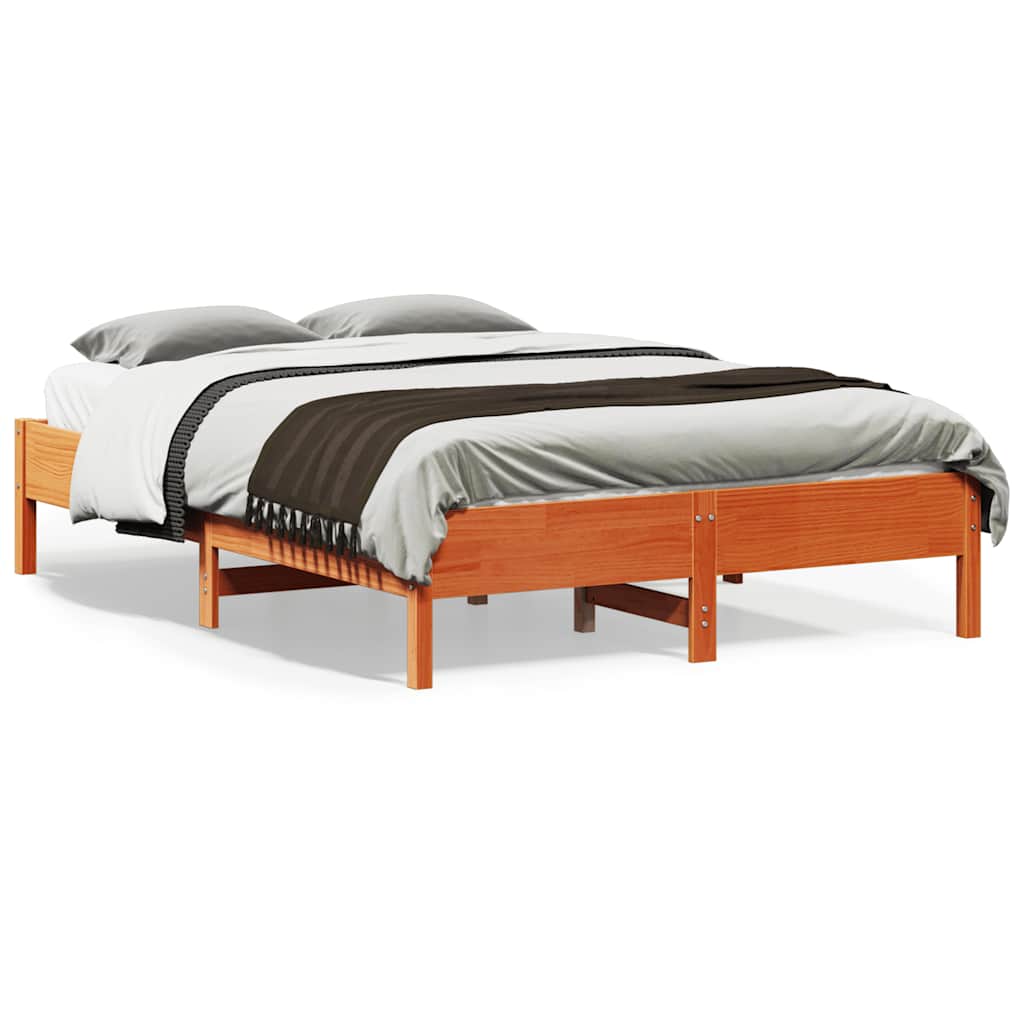 vidaXL Bed Frame without Mattress Wax Brown 135x190 cm Double Solid Wood Pine 1