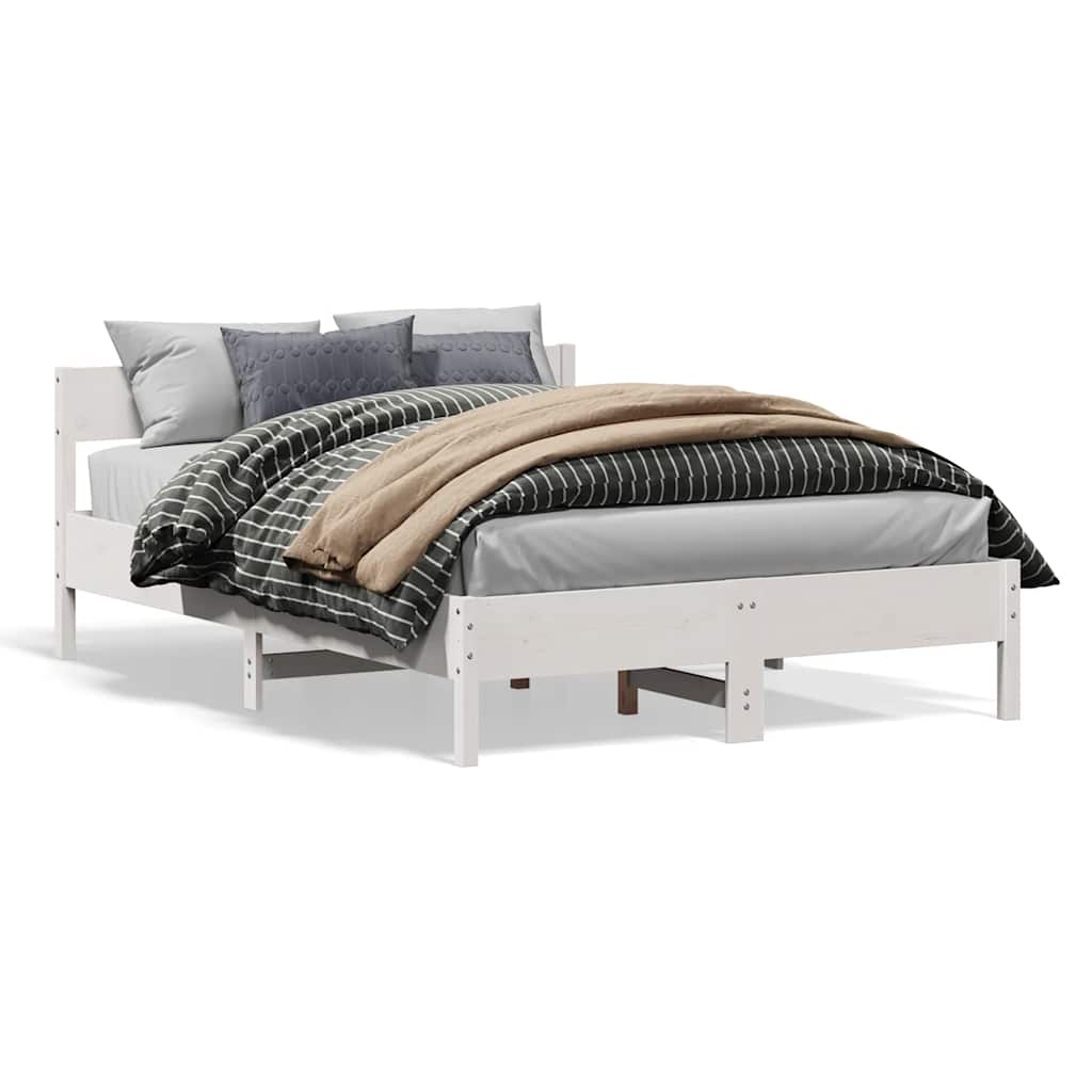 Bed Frame without Mattress Solid Wood Pine Length 200 cm White 140 cm