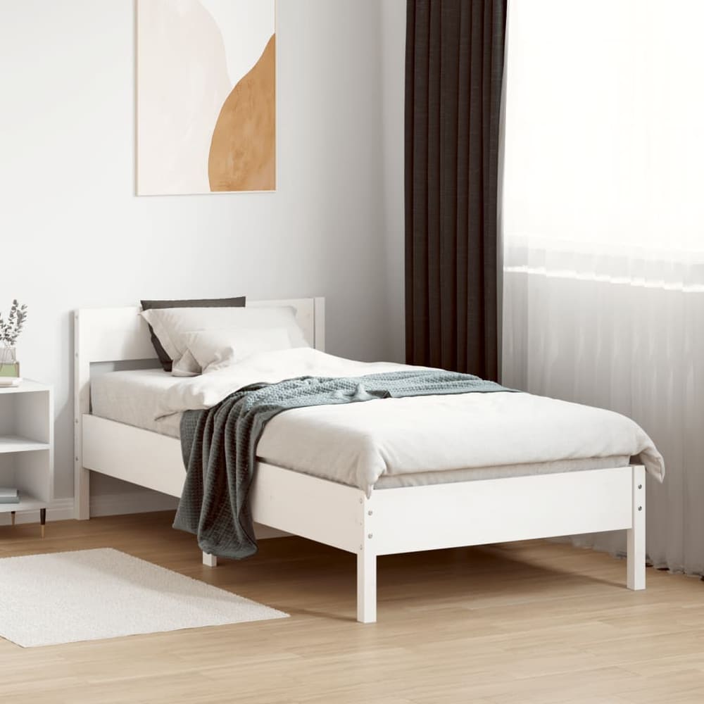 Bed Frame without Mattress Solid Wood Pine Length 200 cm White 90 cm