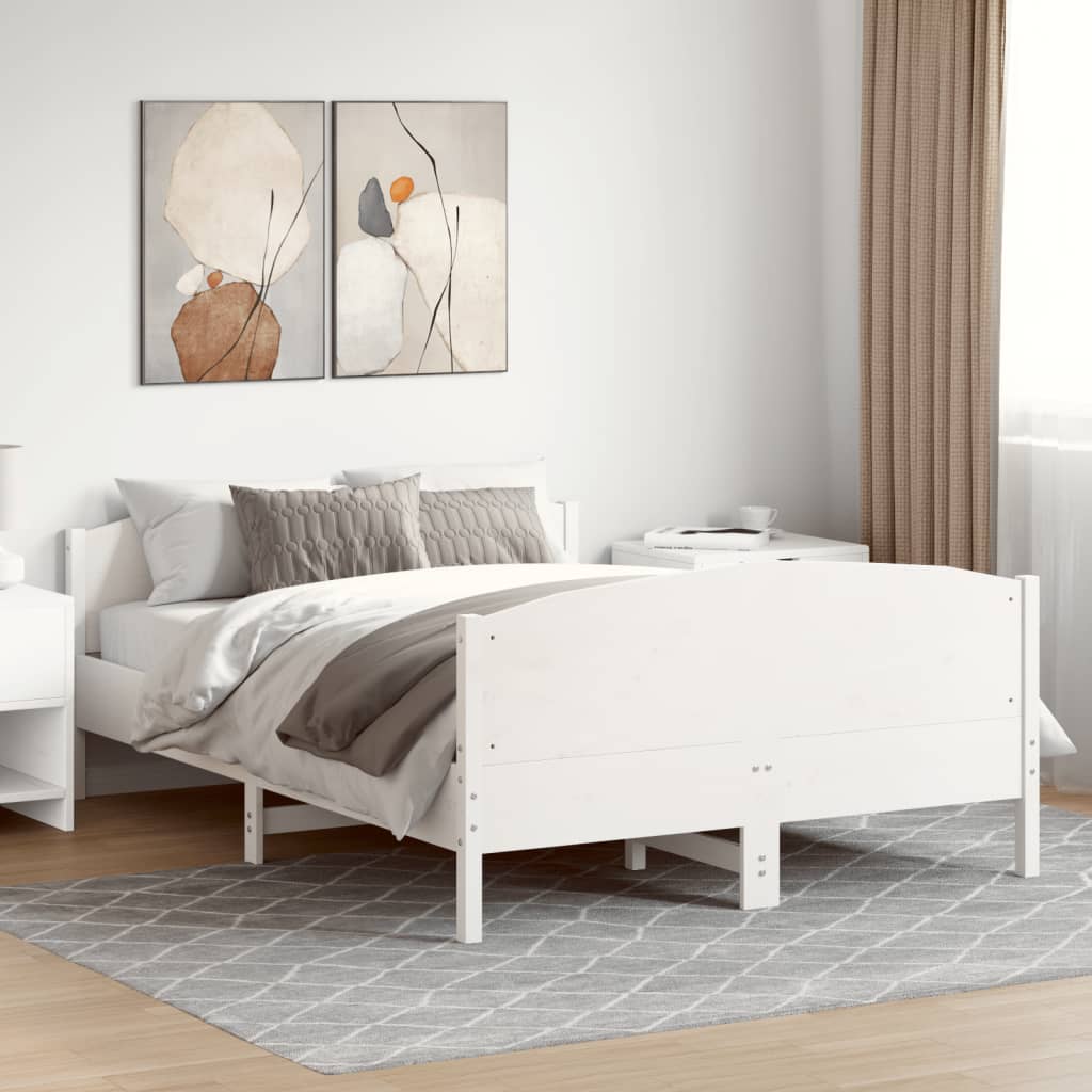 Bed Frame without Mattress Solid Wood Pine Length 190 cm White 135 cm