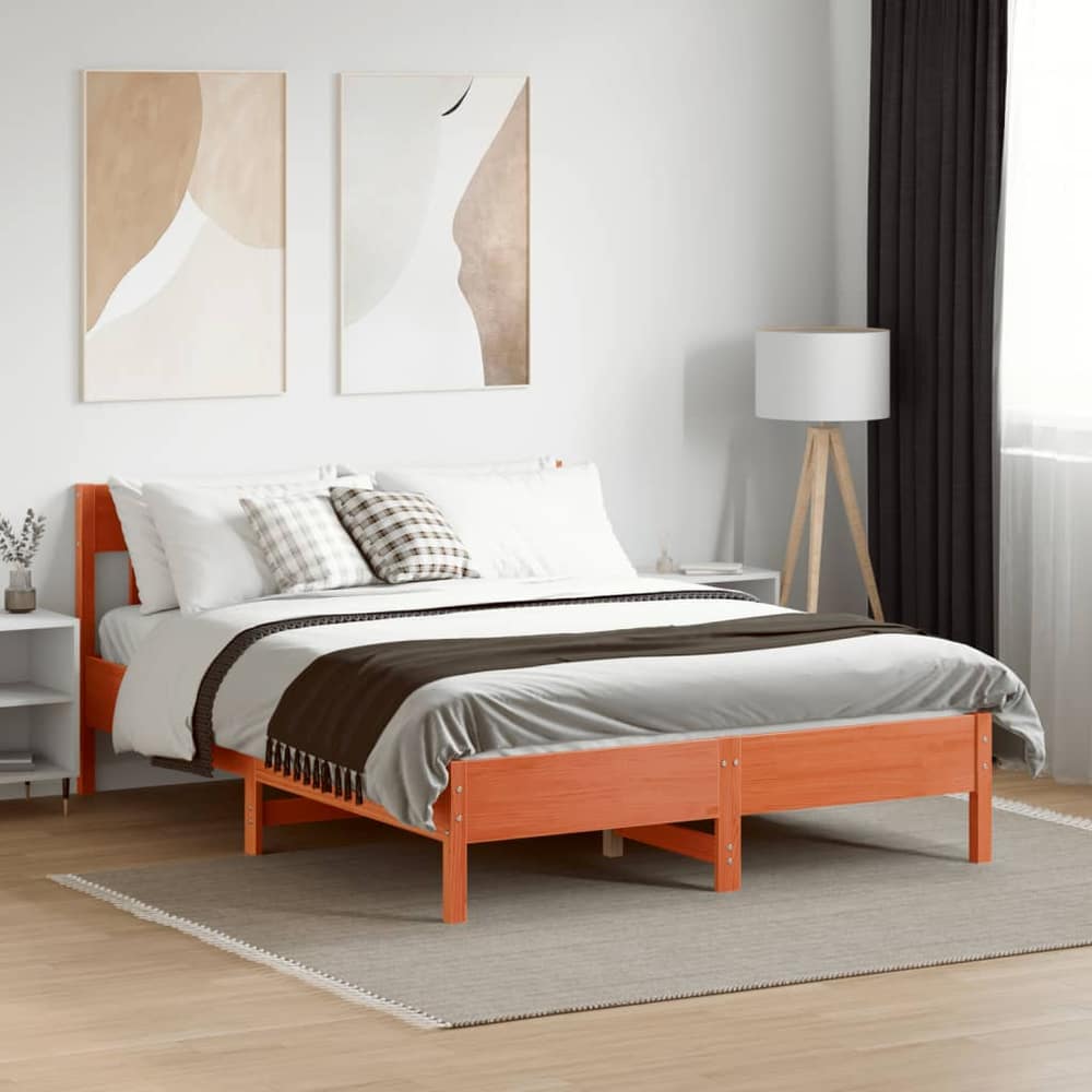 Bed Frame without Mattress Solid Wood Pine Length 200 cm Wax Brown 160 cm