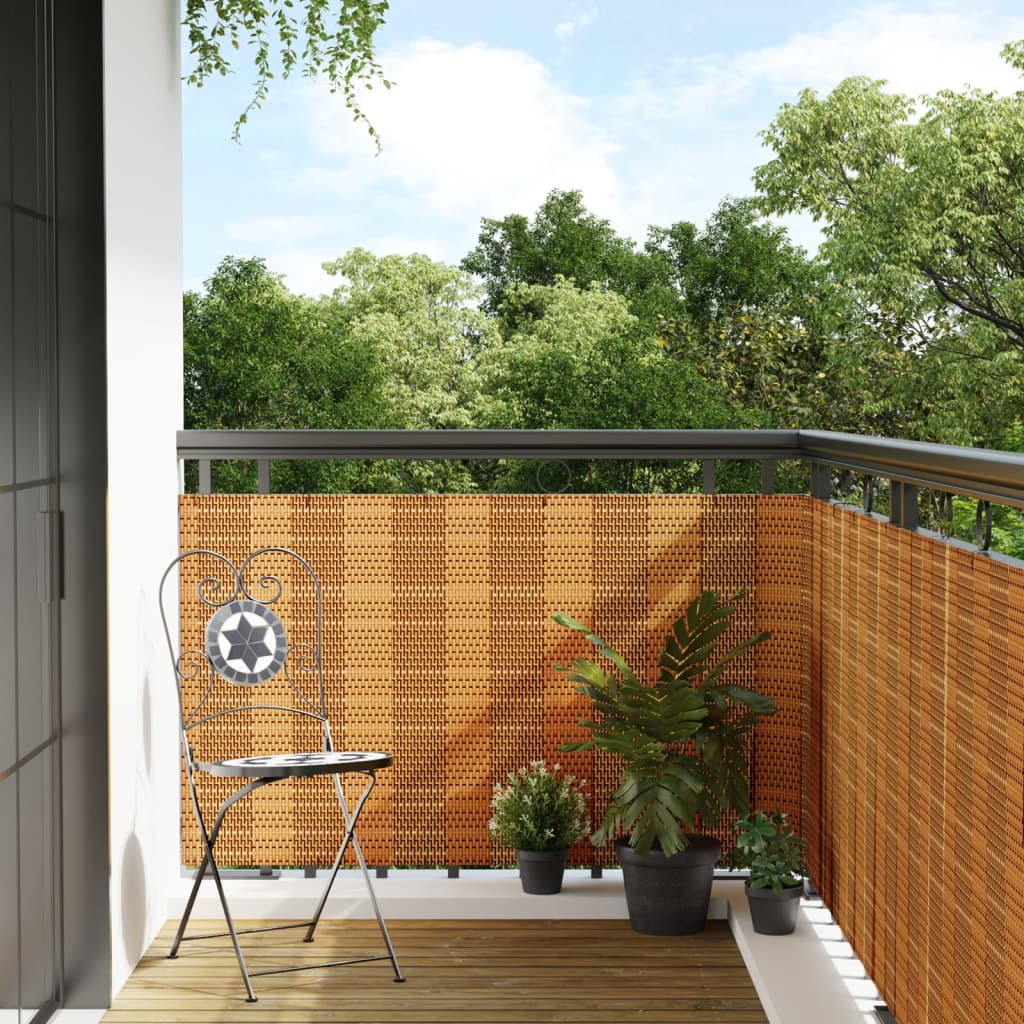 vidaXL Balcony Screen Light Brown 500x90 cm Poly Rattan 1