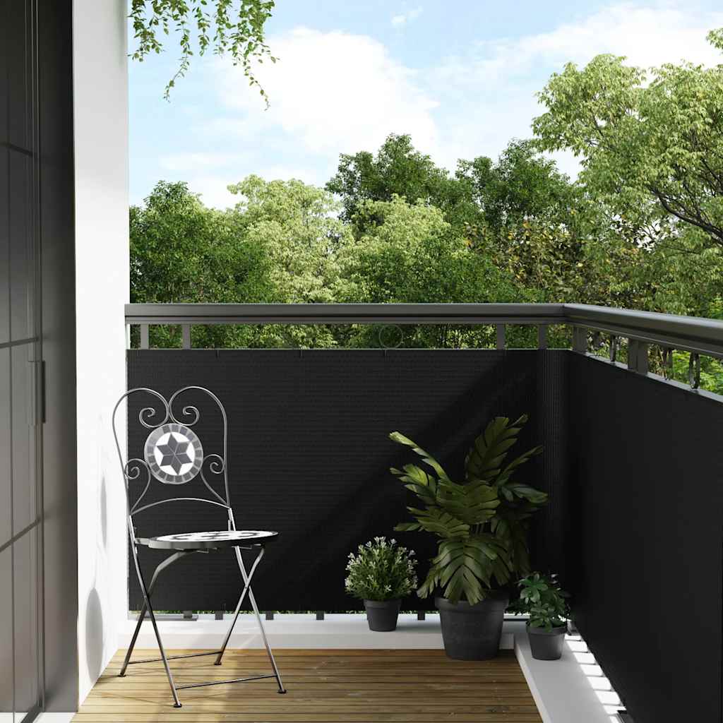vidaXL Balcony Screen Black 500x100 cm Poly Rattan 1