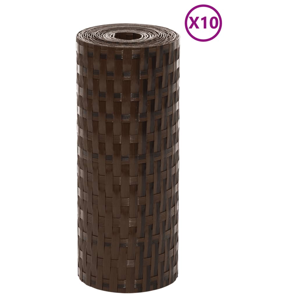 vidaXL Balcony Screens 10 pcs Brown and Black 255x19 cm Poly Rattan 3