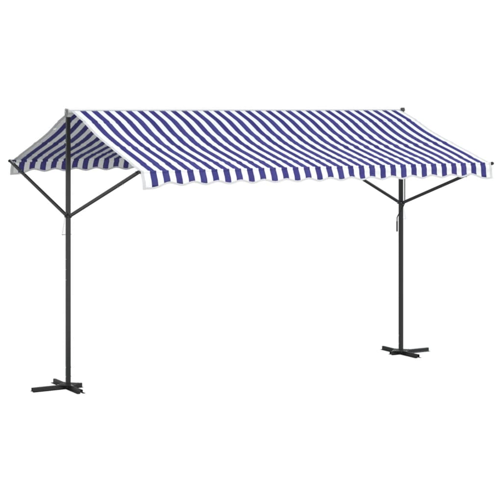 vidaXL Free Standing Awning Blue and White 400x300 cm Fabric and Steel 5