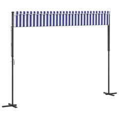 vidaXL Free Standing Awning Blue and White 400x300 cm Fabric and Steel 6