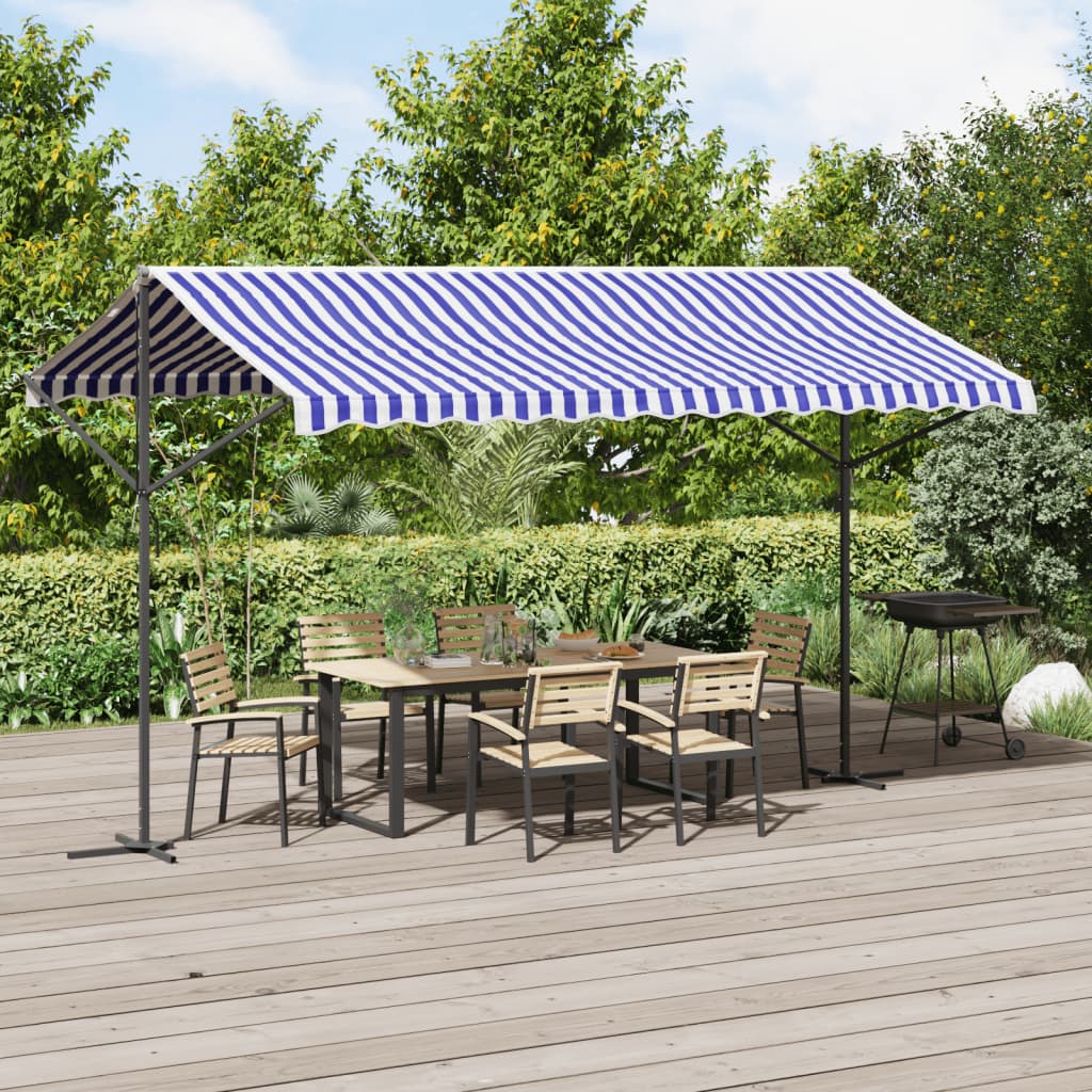 vidaXL Free Standing Awning Blue and White 400x300 cm Fabric and Steel 1