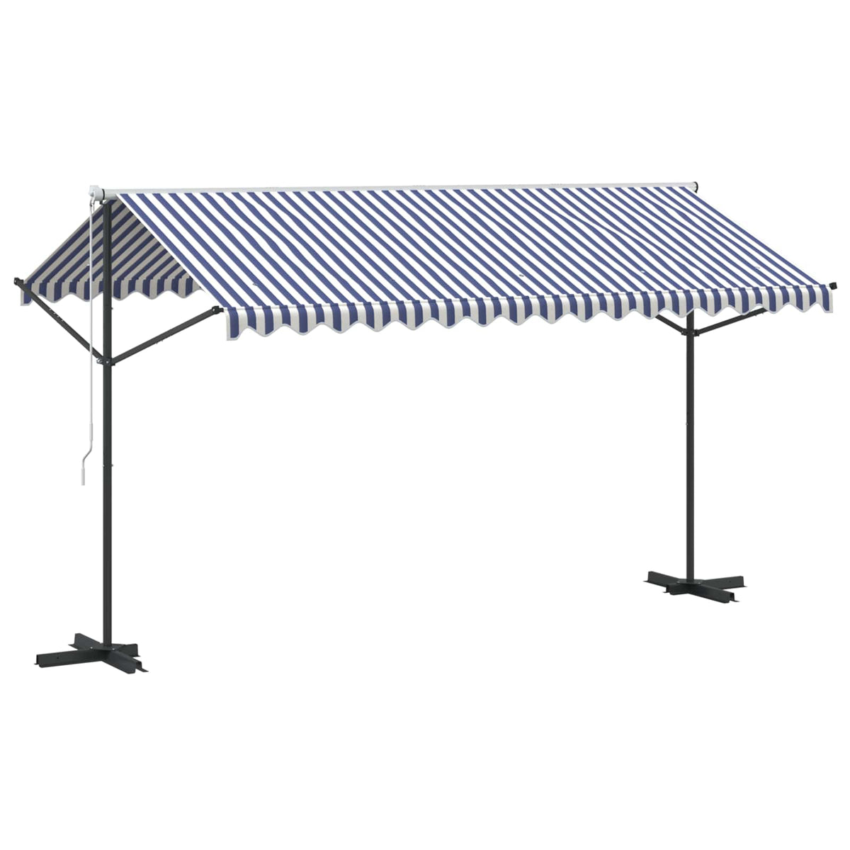 Free Standing Awning Polyester Blue and white 4 x 3 m with anthracite frame