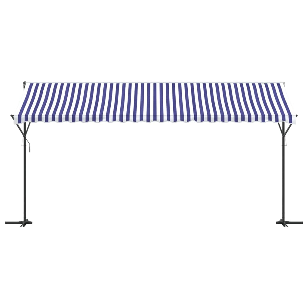 vidaXL Free Standing Awning Blue and White 500x300 cm Fabric and Steel 3