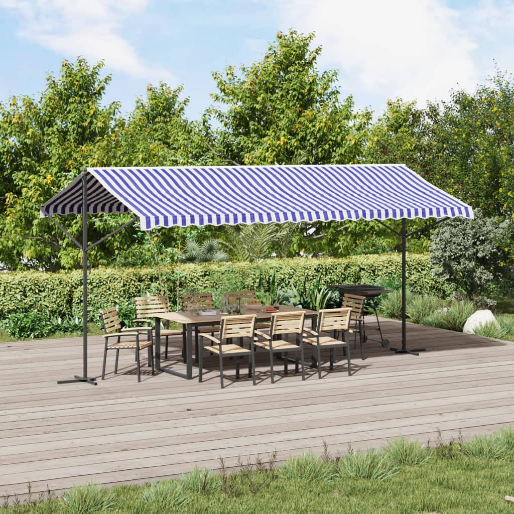 vidaXL Free Standing Awning Blue and White 500x300 cm Fabric and Steel 1