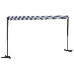 Free Standing Awning Polyester Blue and white 5 x 3 m with anthracite frame