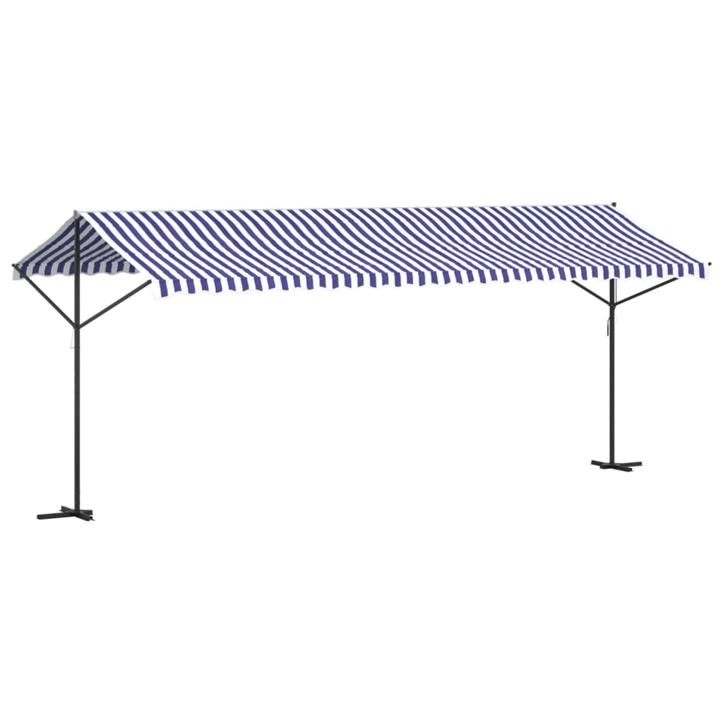 vidaXL Free Standing Awning Blue and White 600x300 cm Fabric and Steel 5