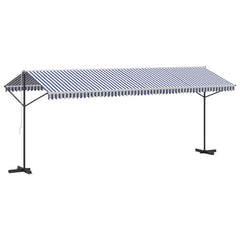 Free Standing Awning Polyester Blue and white 6 x 3 m with anthracite frame