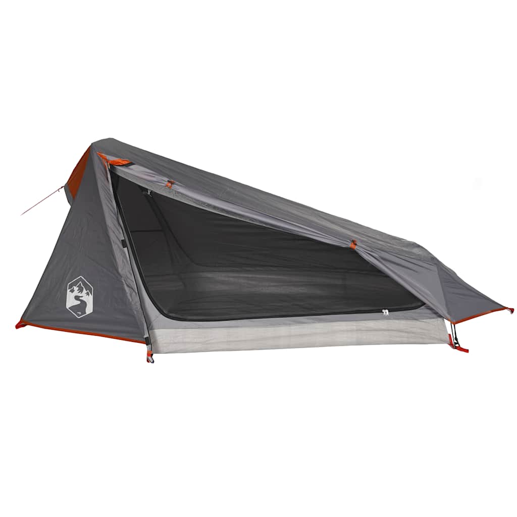 vidaXL Camping Tent Tunnel 1-Person Grey and Orange Waterproof 2