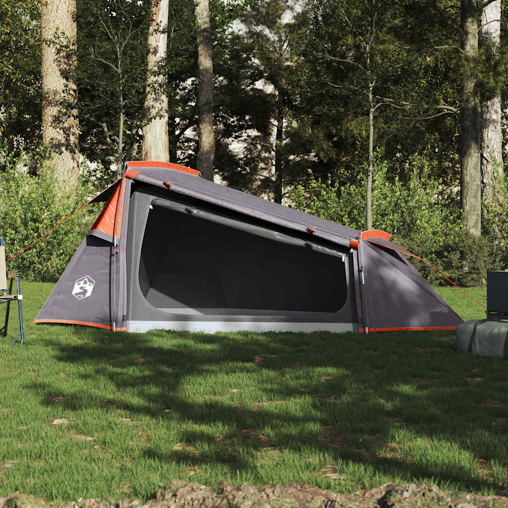 vidaXL Camping Tent Tunnel 2-Person Grey and Orange Waterproof 3