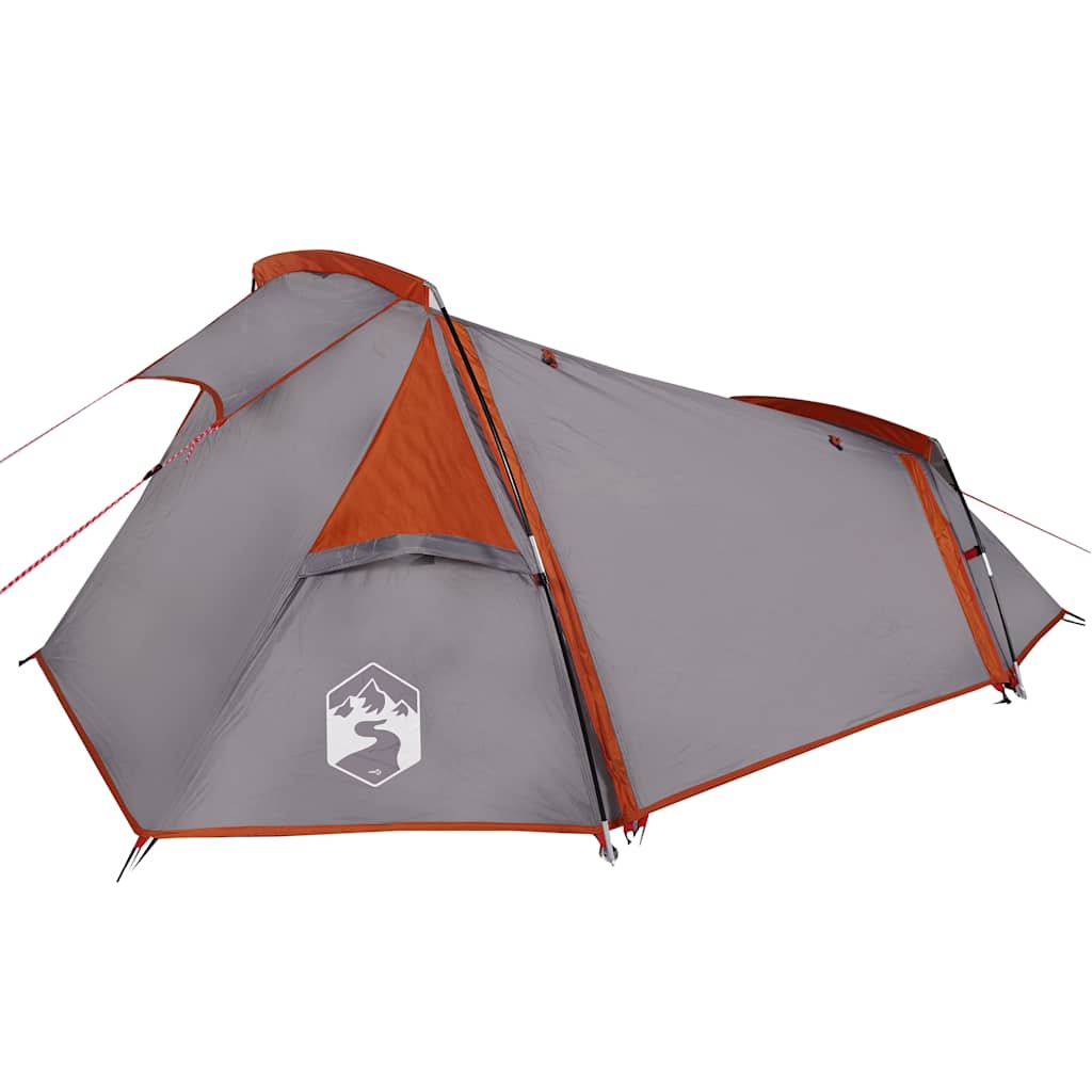 vidaXL Camping Tent Tunnel 2-Person Grey and Orange Waterproof 6