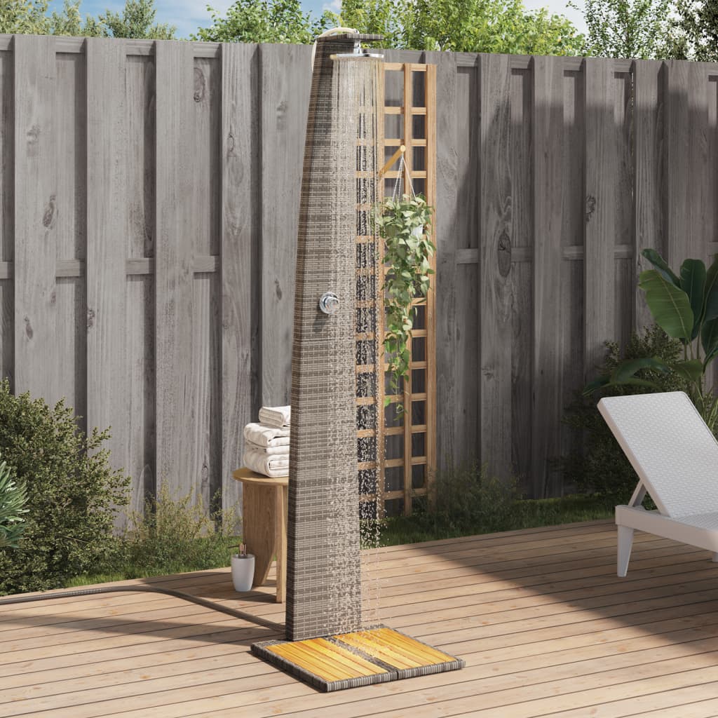 Outdoor Shower 55x60x224 cm Poly Rattan and Acacia Wood Grey