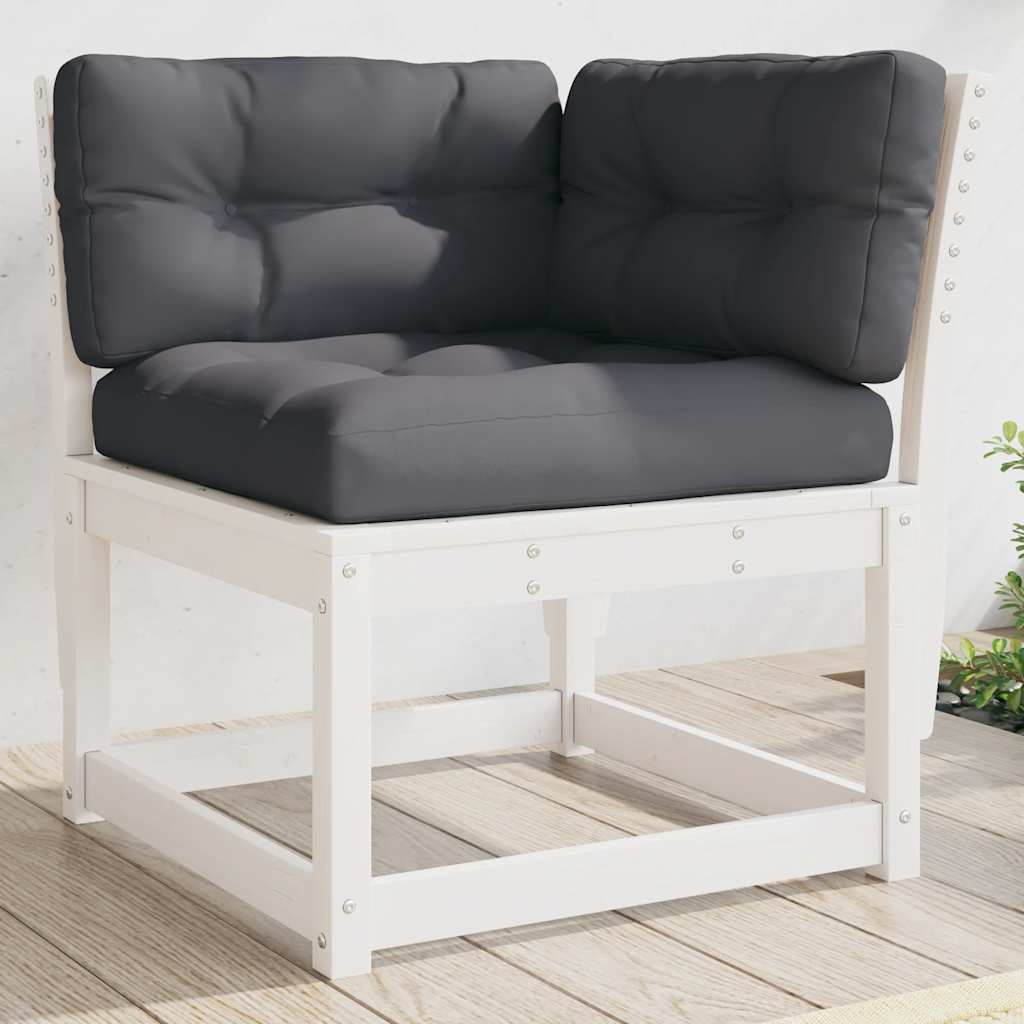 vidaXL Garden Sofa Corner with Cushions White 73x73x78 cm Solid Wood Pine 1