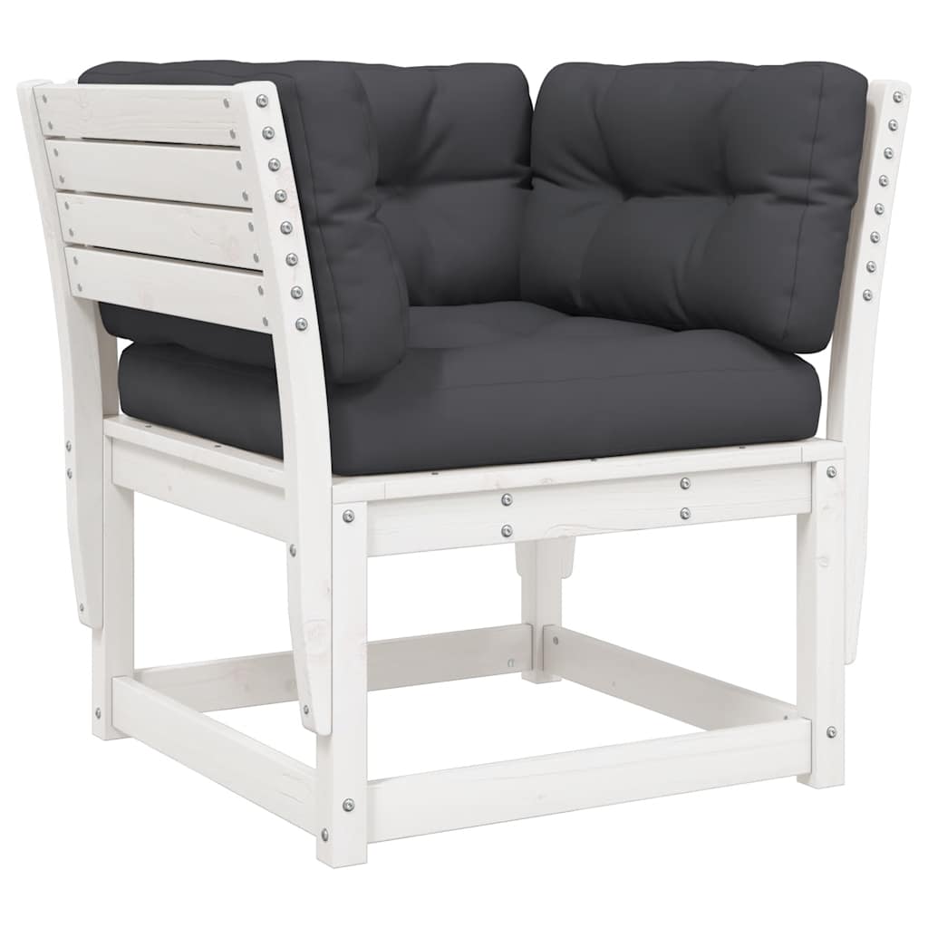 vidaXL Garden Sofa Armrest with Cushions White Solid Wood Pine 2