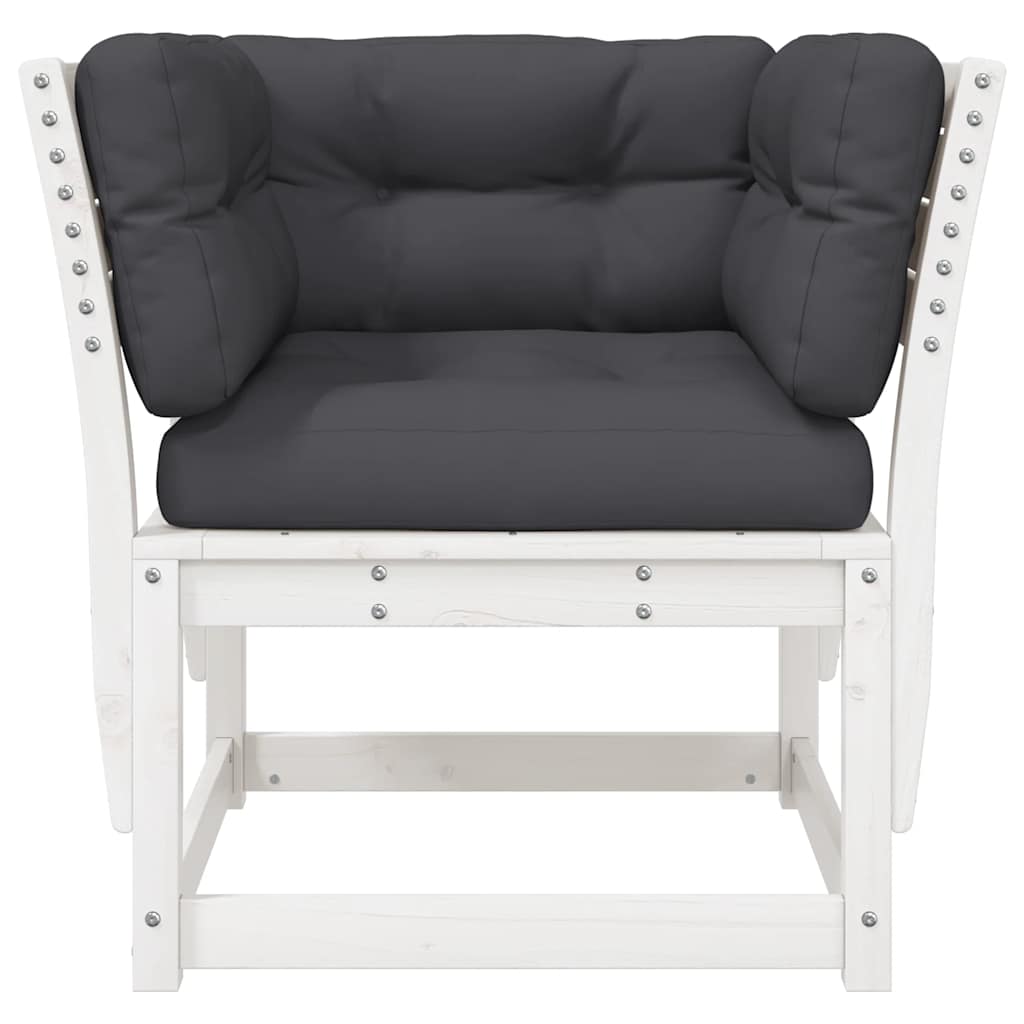 vidaXL Garden Sofa Armrest with Cushions White Solid Wood Pine 5