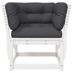 vidaXL Garden Sofa Armrest with Cushions White Solid Wood Pine 5