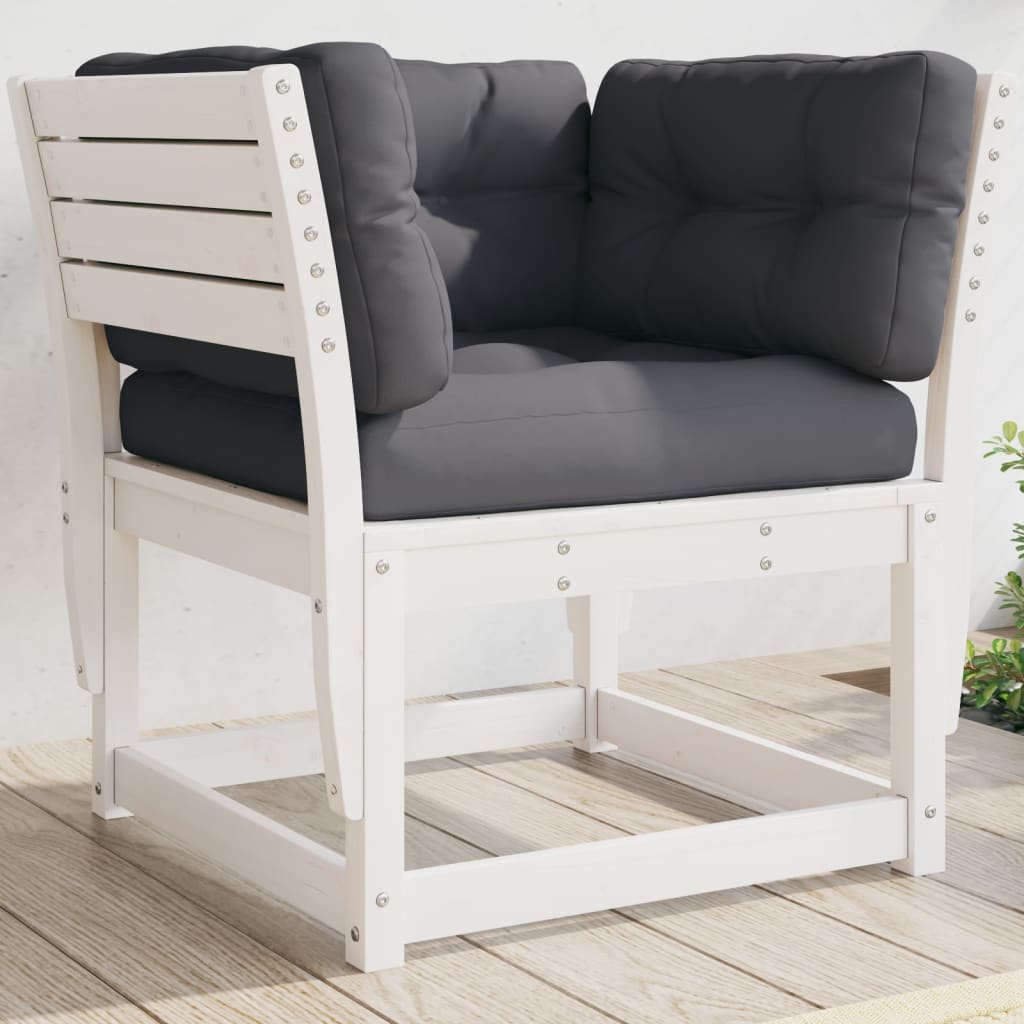 vidaXL Garden Sofa Armrest with Cushions White Solid Wood Pine 1