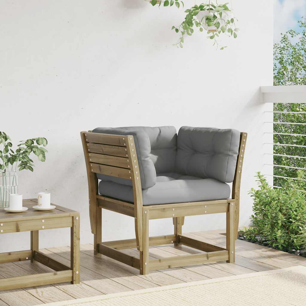 vidaXL Garden Sofa Armrest with Cushions Impregnated Wood Pine 3