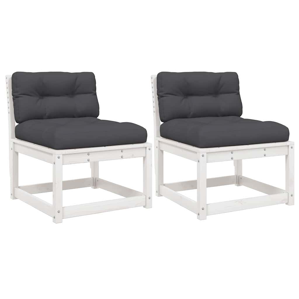 vidaXL Garden Sofas with Cushions 2pcs White Solid Wood Pine 2