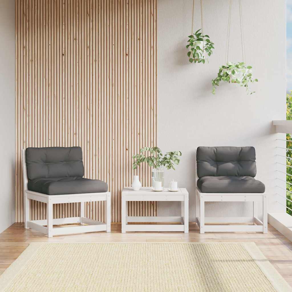 Garden Sofa Solid Wood Pine White with cushions 2