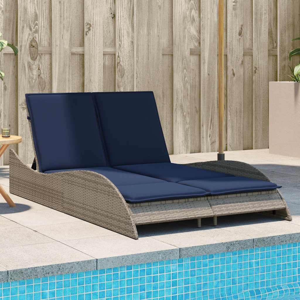 Sun Lounger with Cushions 114x205x73 cm Poly Rattan Grey