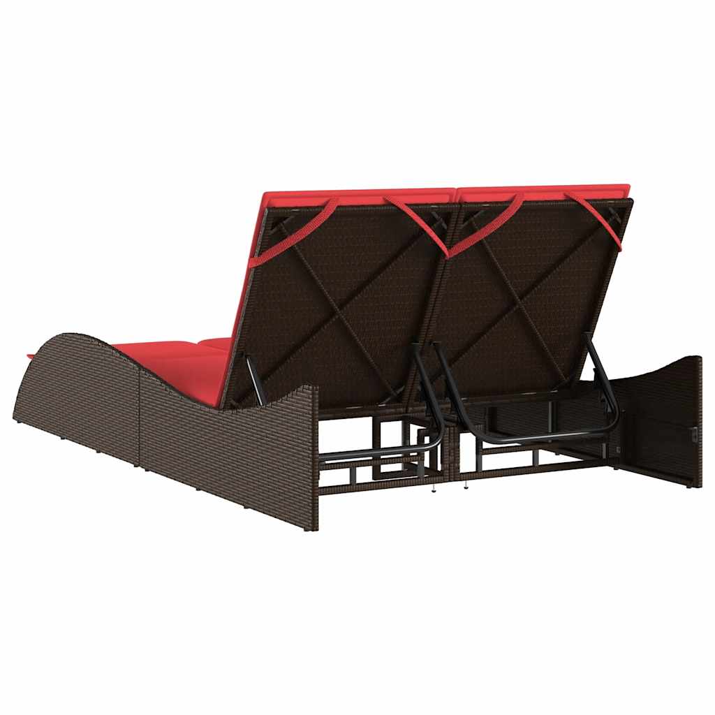 Sun Lounger with Cushions 114x205x73 cm Poly Rattan Brown