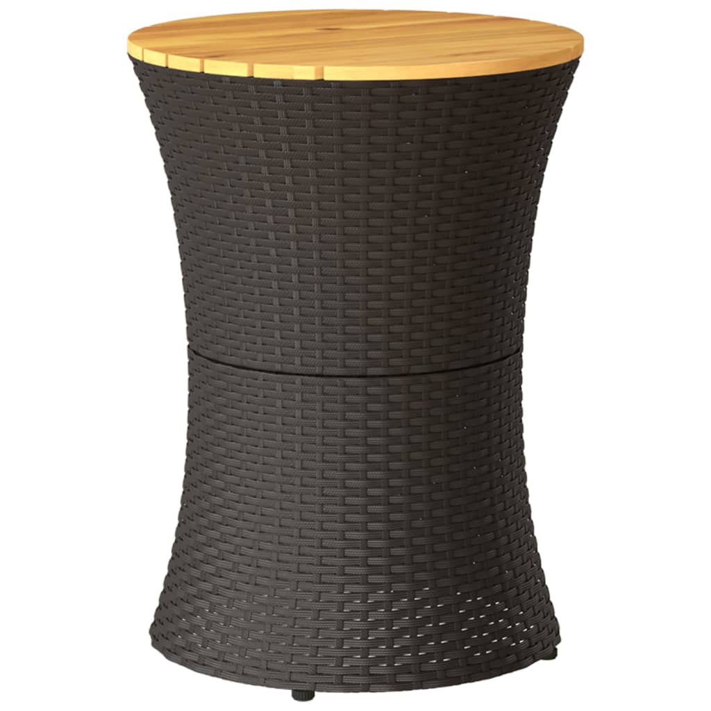 vidaXL Garden Side Table Drum Shape Black Poly Rattan and Solid Wood 6