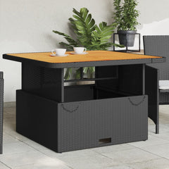 Garden Table Poly Rattan and Acacia Wood Black 110 cm 110 cm