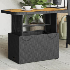 Garden Table Poly Rattan and Acacia Wood Black 90 cm 55 cm