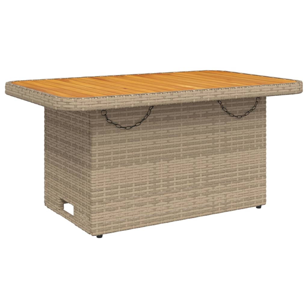 Garden Table Poly Rattan and Acacia Wood Beige 90 cm 55 cm