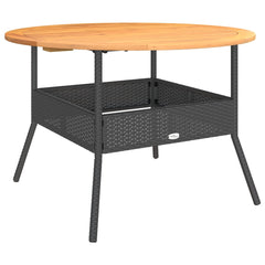 Garden Table with Acacia Wood Top Ø110x71 Poly Rattan Black