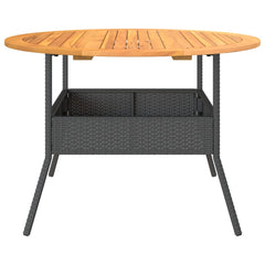Garden Table with Acacia Wood Top Ø110x71 Poly Rattan Black