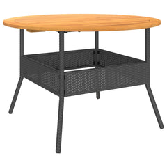 Garden Table with Acacia Wood Top Ø110x71 Poly Rattan Black