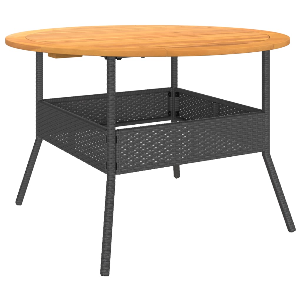 Garden Table with Acacia Wood Top Ø110x71 Poly Rattan Black
