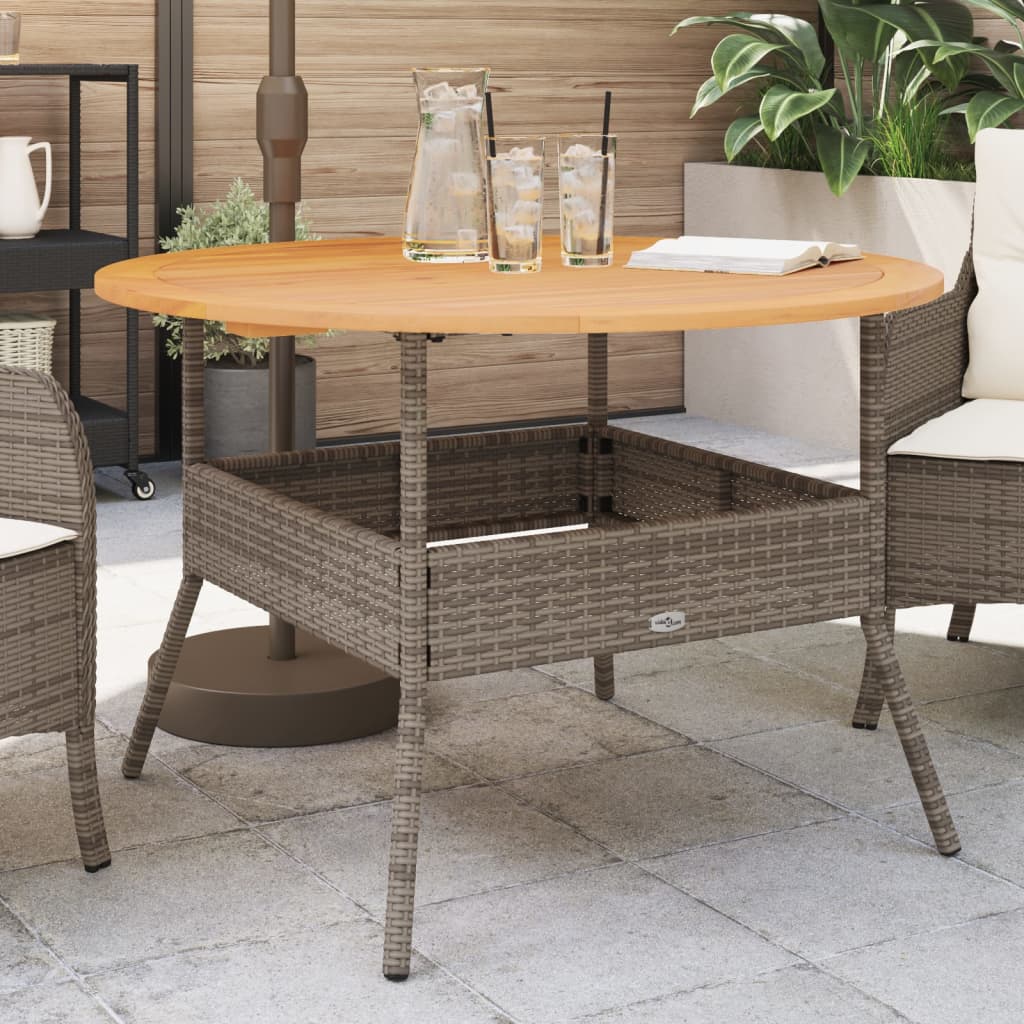 Garden Table with Acacia Wood Top Ø110x71 Poly Rattan Grey