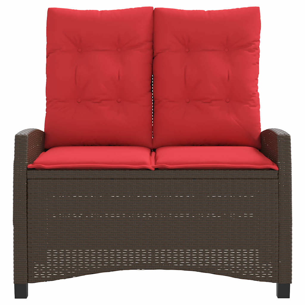 vidaXL Reclining Garden Bench with Cushions Brown Poly Rattan 3