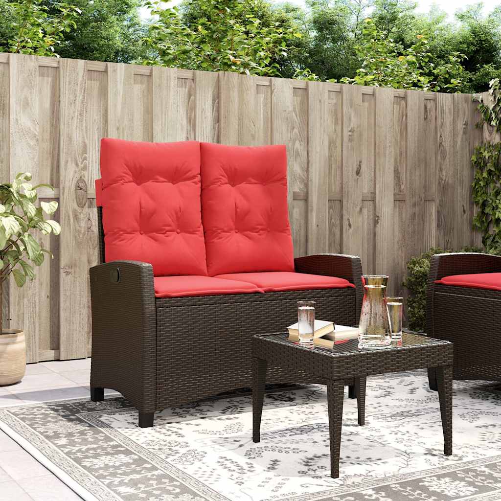 vidaXL Reclining Garden Bench with Cushions Brown Poly Rattan 1